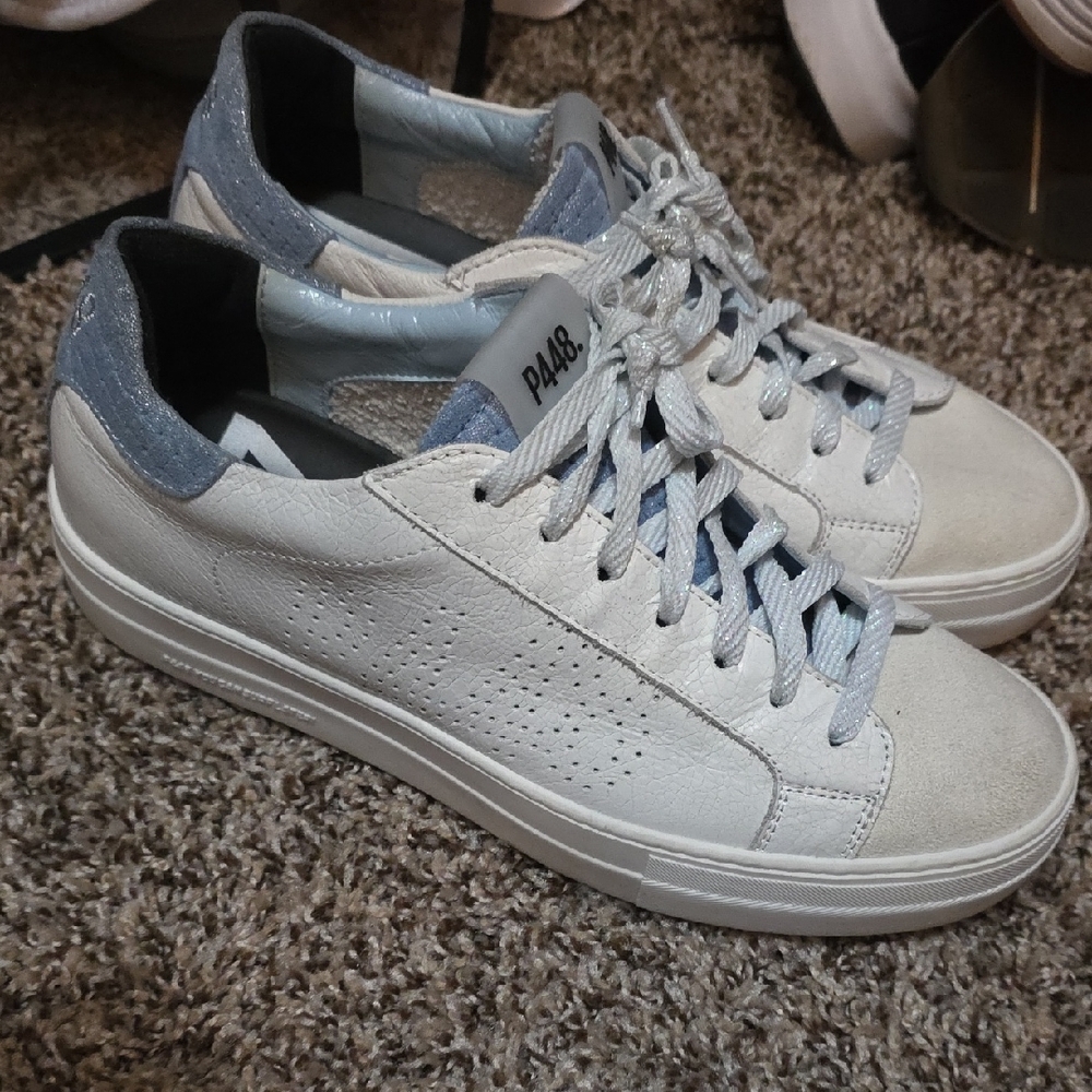 P448 White and Light Blue Casual Sneakers
